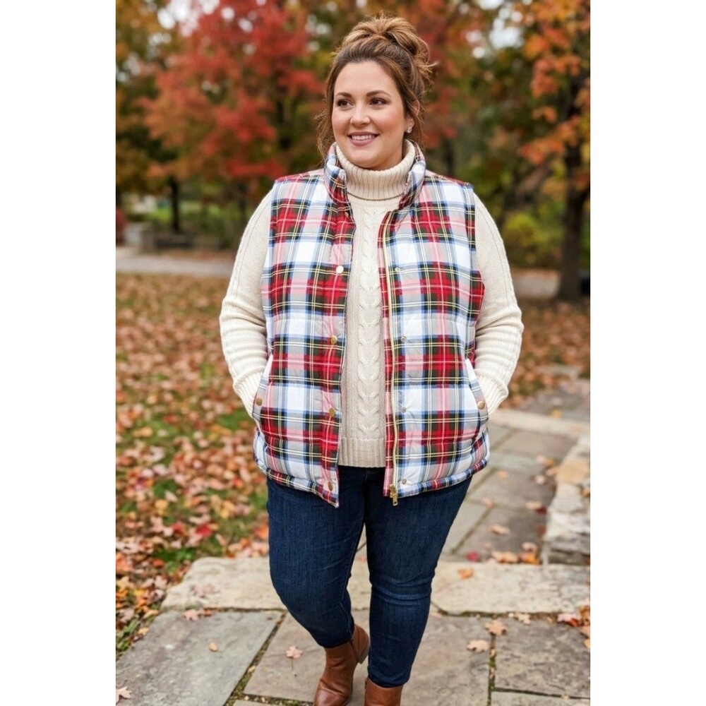 GRETCHEN SCOTT Puffer Vest Women's 3X Diva Duke of York Holiday Plaid Full Zip